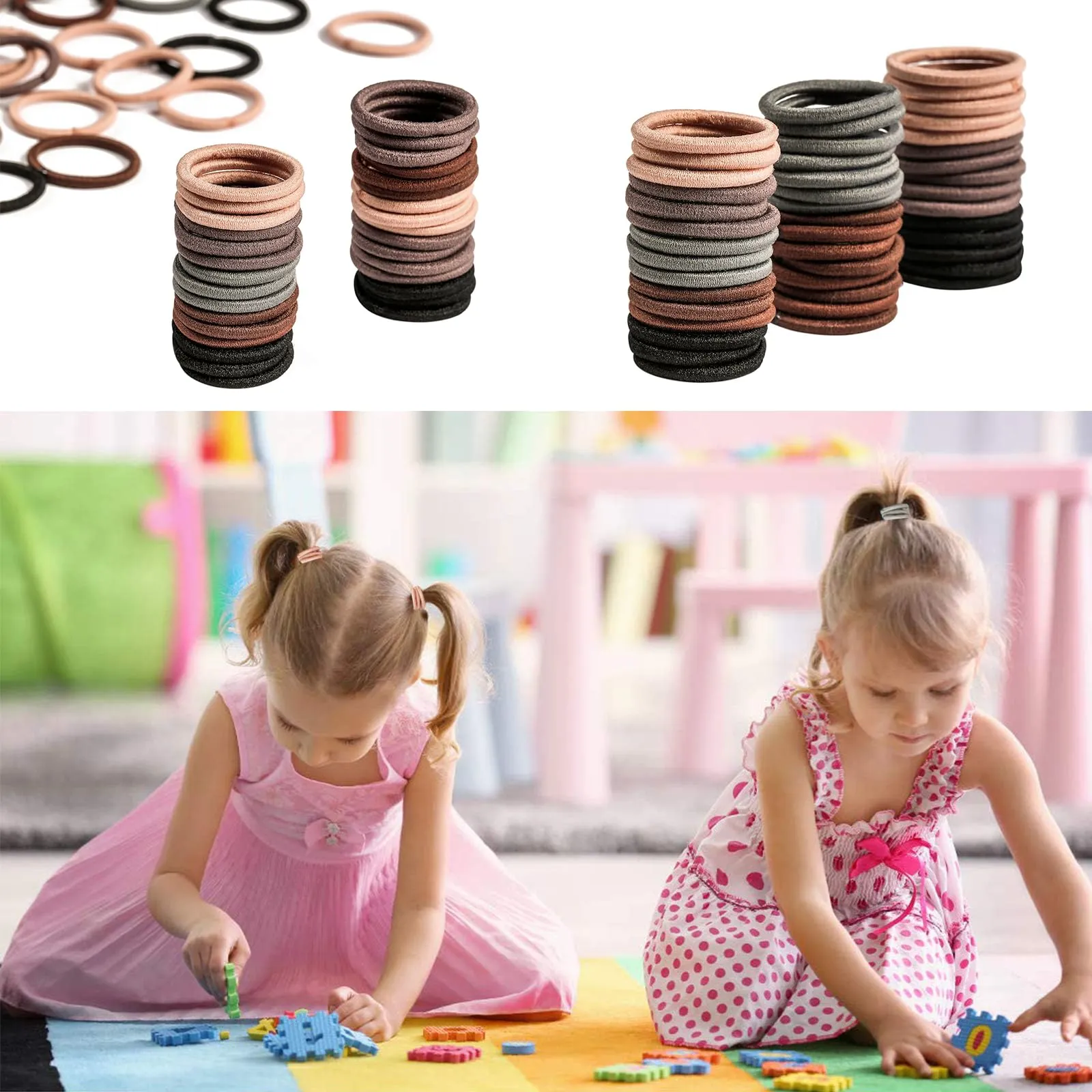 200PCS Elastic Hair Ties, No Crease Hair Small Ponytail Holders for Kids Girls Baby Toddler, Neutral Color
