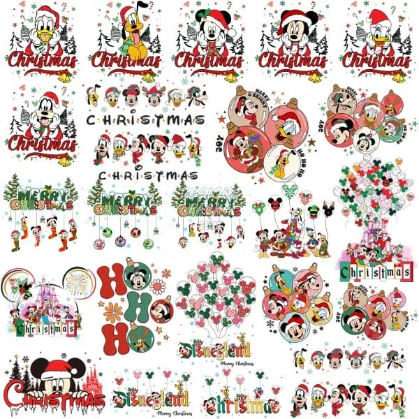 22 Christmas Cartoon Mouse Designs Bundle PNG