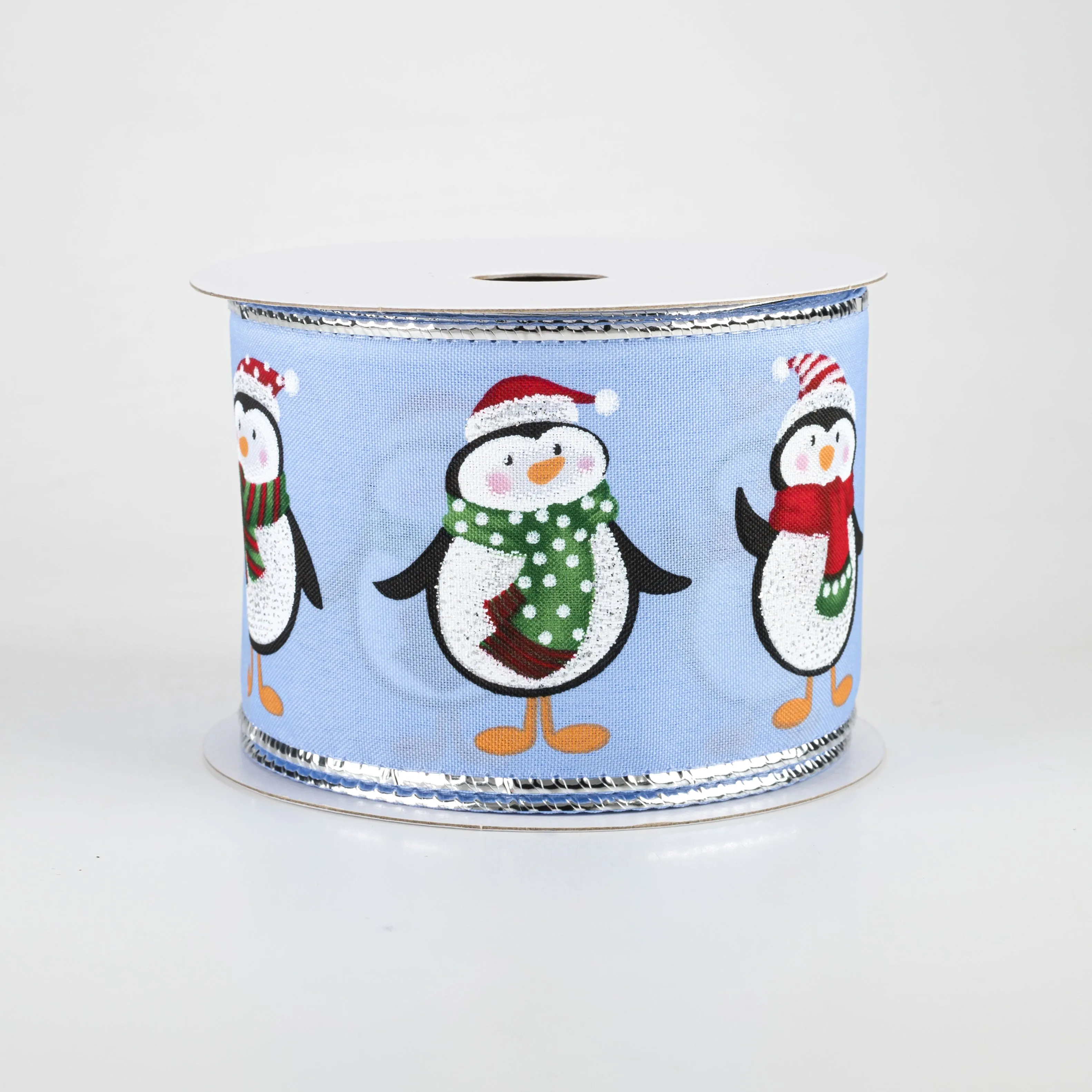 2.5" Penguins Christmas Ribbon: Periwinkle Blue (10 Yards)