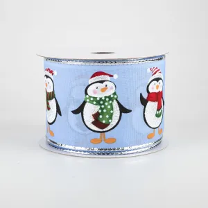 2.5" Penguins Christmas Ribbon: Periwinkle Blue (10 Yards)