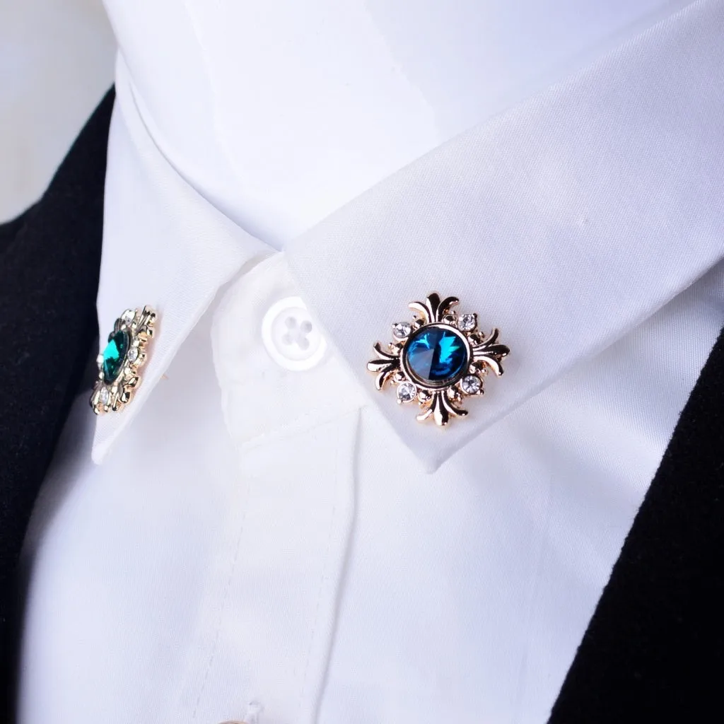 2pcs Fashion Crystal Cross Brooch Pin Rhinestone Shirt Collar Pins and Brooches