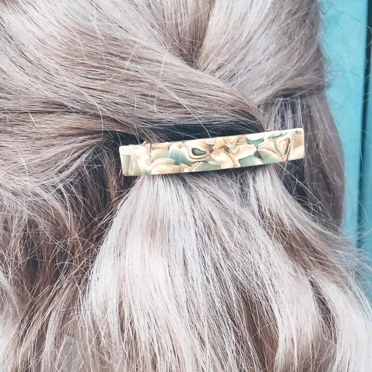 2PCS French Design Hair Barrette Tortoise Shell Celluloid Rectangle Hair Clips for Women Blue,Onyx Green