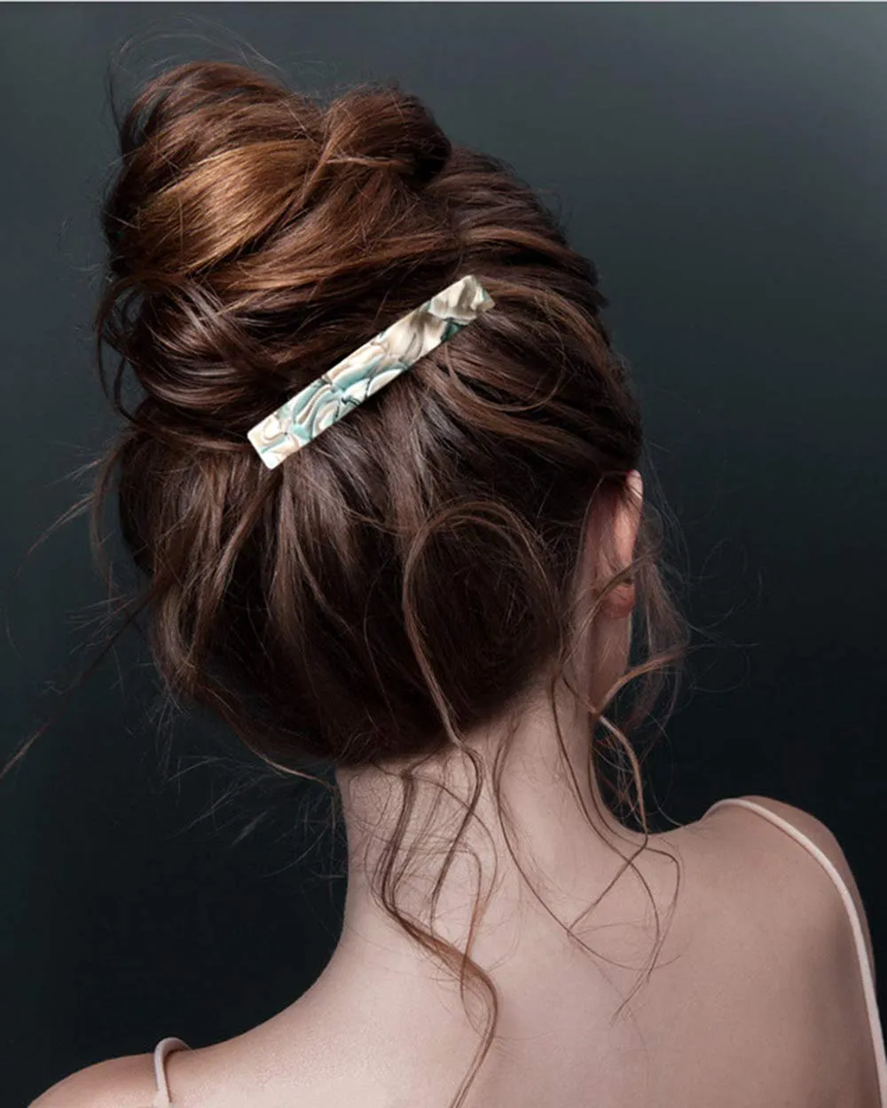 2PCS French Design Hair Barrette Tortoise Shell Celluloid Rectangle Hair Clips for Women Blue,Onyx Green