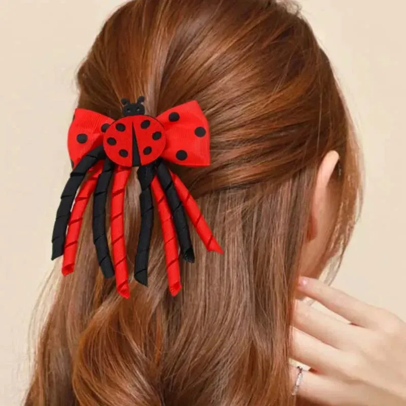 2Pcs New Ladybug Hairpins For Women Girls Cute Curling Tassel Hairclip Hairgrips Barrettes Headwear Hair Accessories Halloween