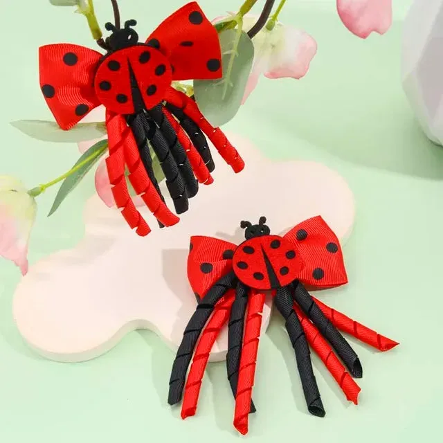 2Pcs New Ladybug Hairpins For Women Girls Cute Curling Tassel Hairclip Hairgrips Barrettes Headwear Hair Accessories Halloween