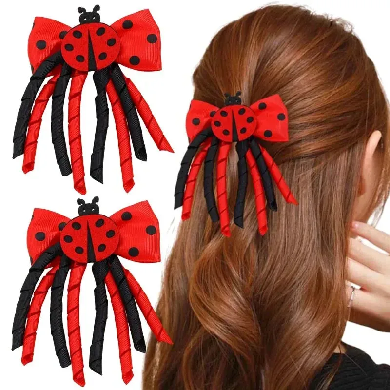 2Pcs New Ladybug Hairpins For Women Girls Cute Curling Tassel Hairclip Hairgrips Barrettes Headwear Hair Accessories Halloween