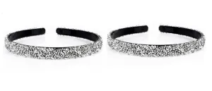 2Pcs Rhinestone Headband Handmade Vintage Crystal Pearl Hairbands Silver Diamond Bling Headbands Hair Hoops Padded Headband Glitter Beaded Jeweled for Bridal Wedding Party Hair Accessories