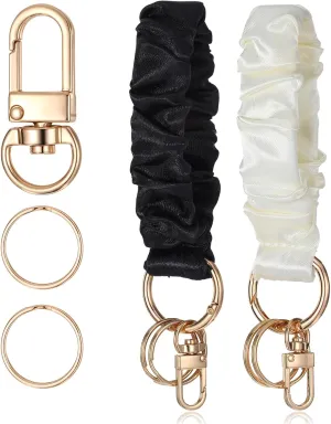 2PCS Scrunchie Keychain Wristlet, Elastic Scrunchie Wrist Bracelet Multifunctional Wrist Lanyard Removable Wrist Strap Key Chain Washable Wrist Key Chain Key Ring Accessories for Women