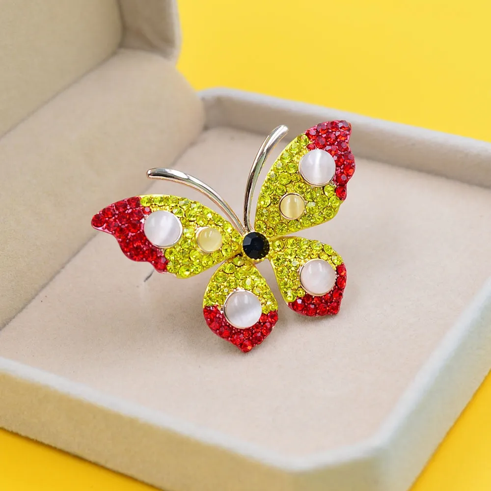 3 Colors Available Mix-color Rhinestone Butterfly Brooches For Women