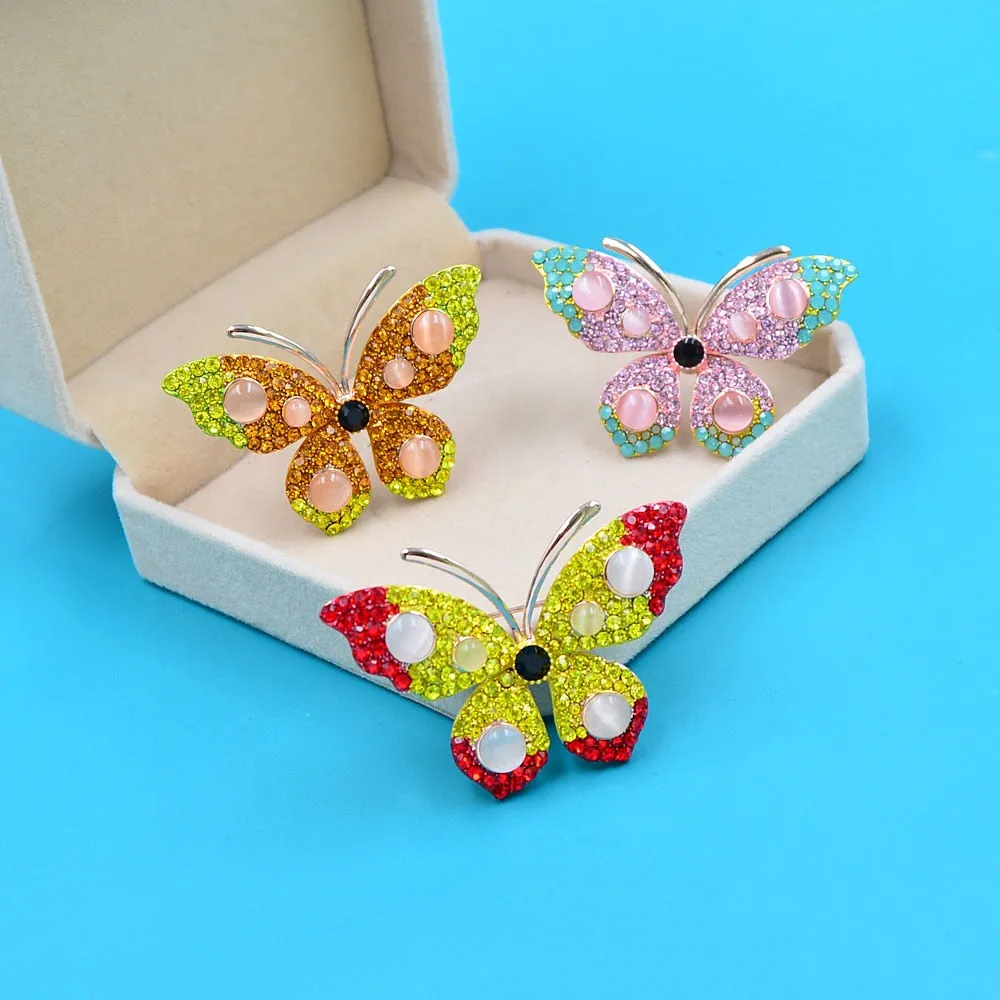 3 Colors Available Mix-color Rhinestone Butterfly Brooches For Women
