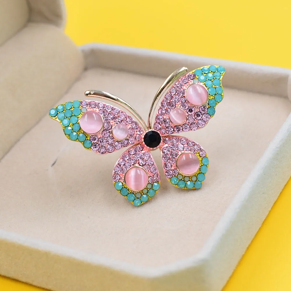 3 Colors Available Mix-color Rhinestone Butterfly Brooches For Women