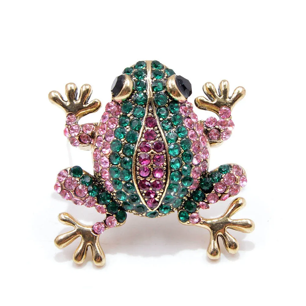 3 Colors Choose Rhinestone Frog Brooches for Women