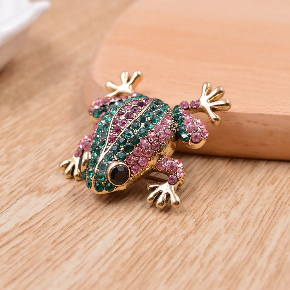 3 Colors Choose Rhinestone Frog Brooches for Women