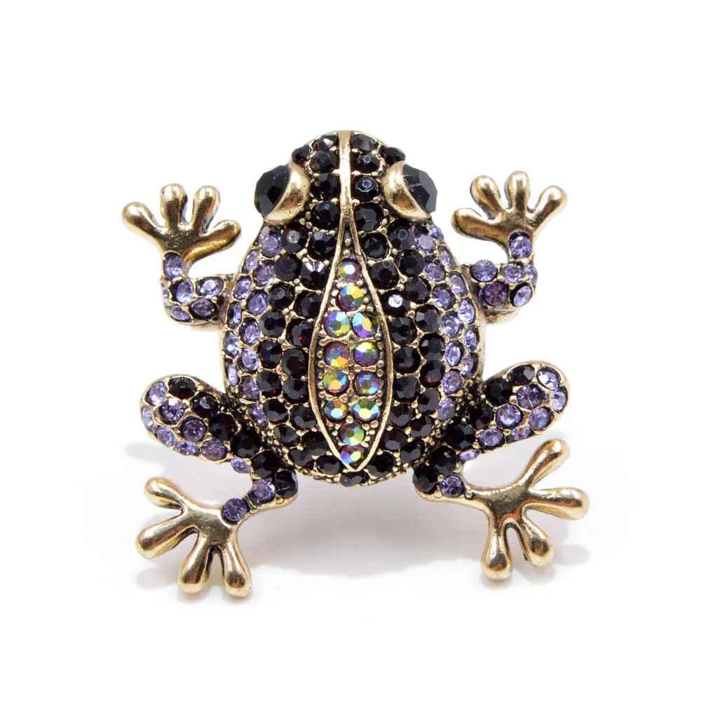3 Colors Choose Rhinestone Frog Brooches for Women