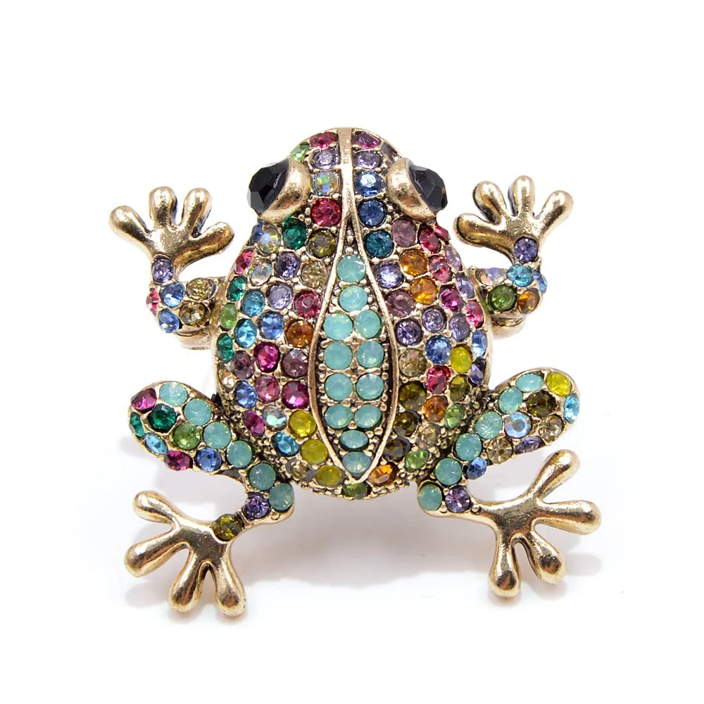 3 Colors Choose Rhinestone Frog Brooches for Women