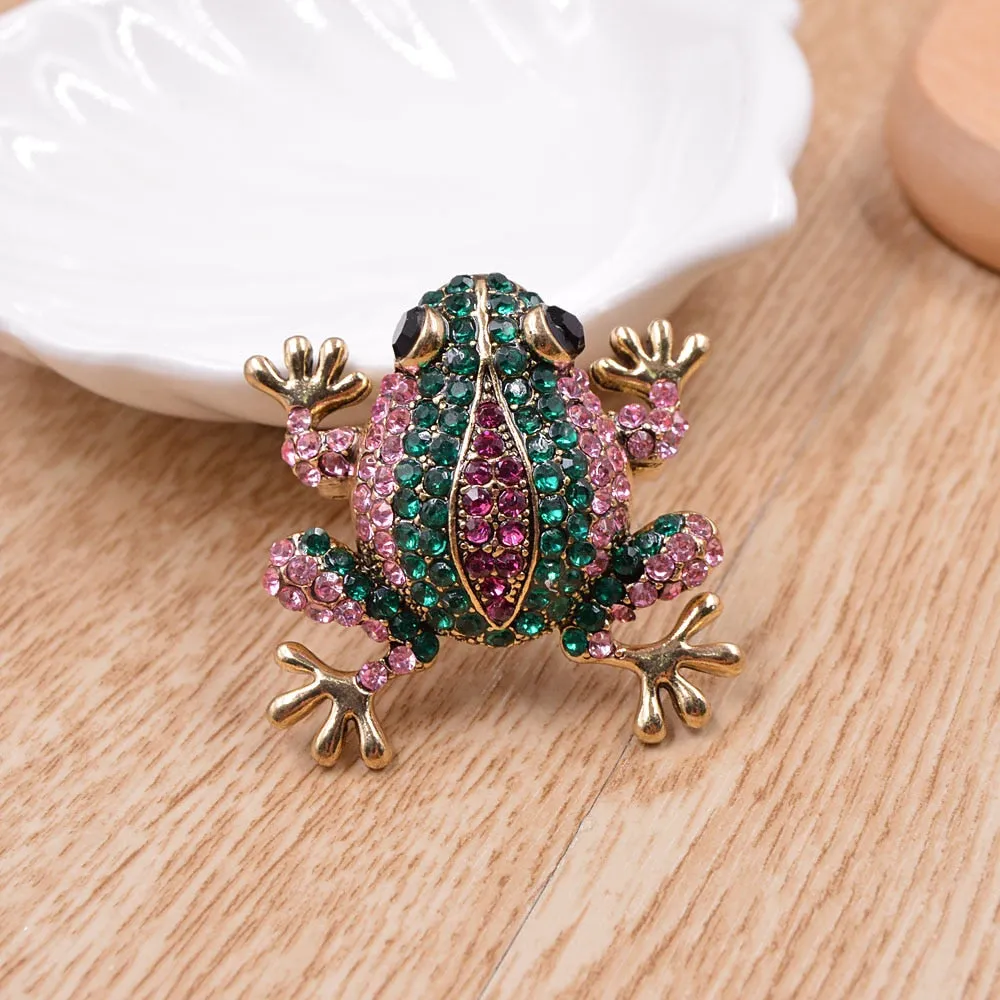 3 Colors Choose Rhinestone Frog Brooches for Women