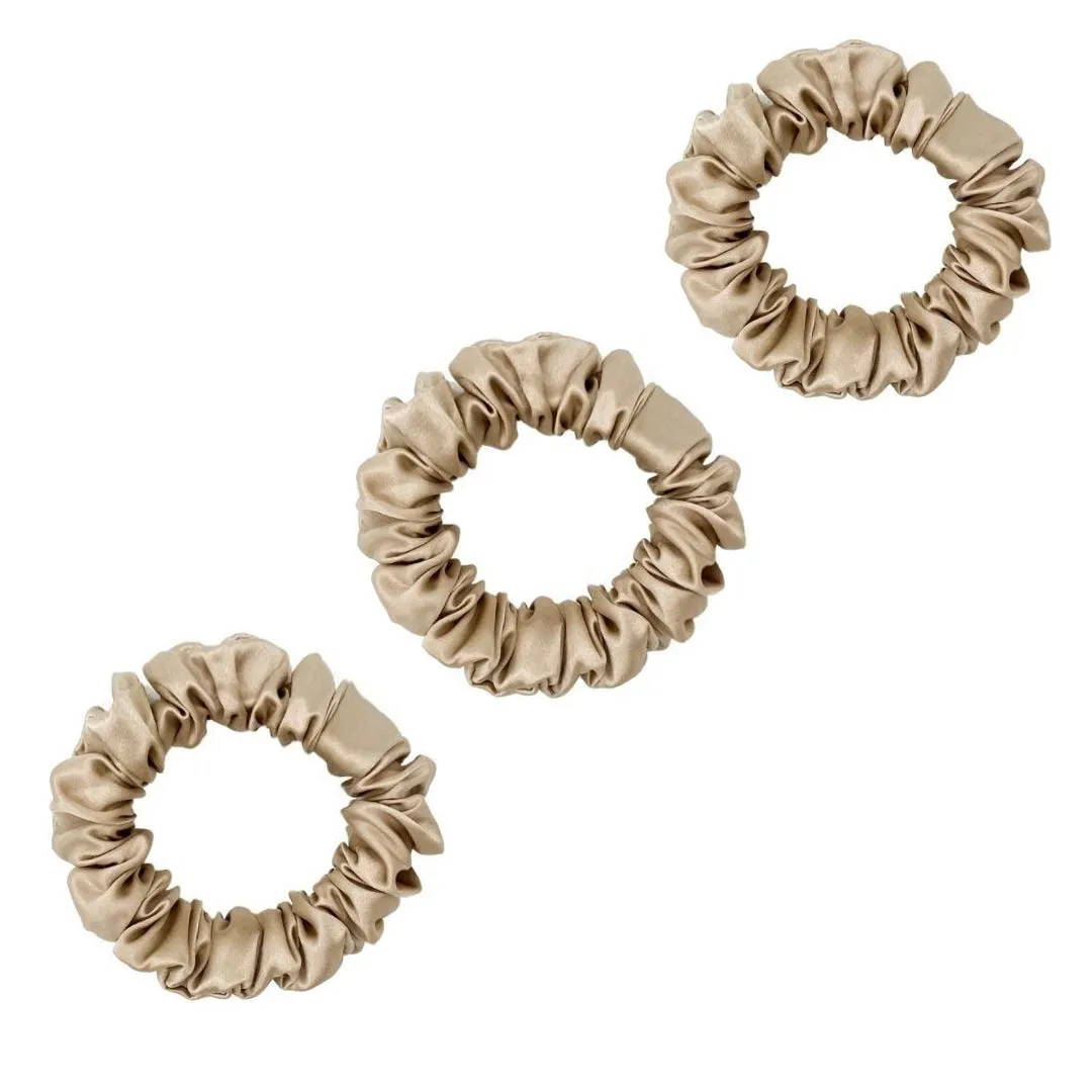 3 Pack Premium Mulberry Silk Scrunchies - Olive - Small