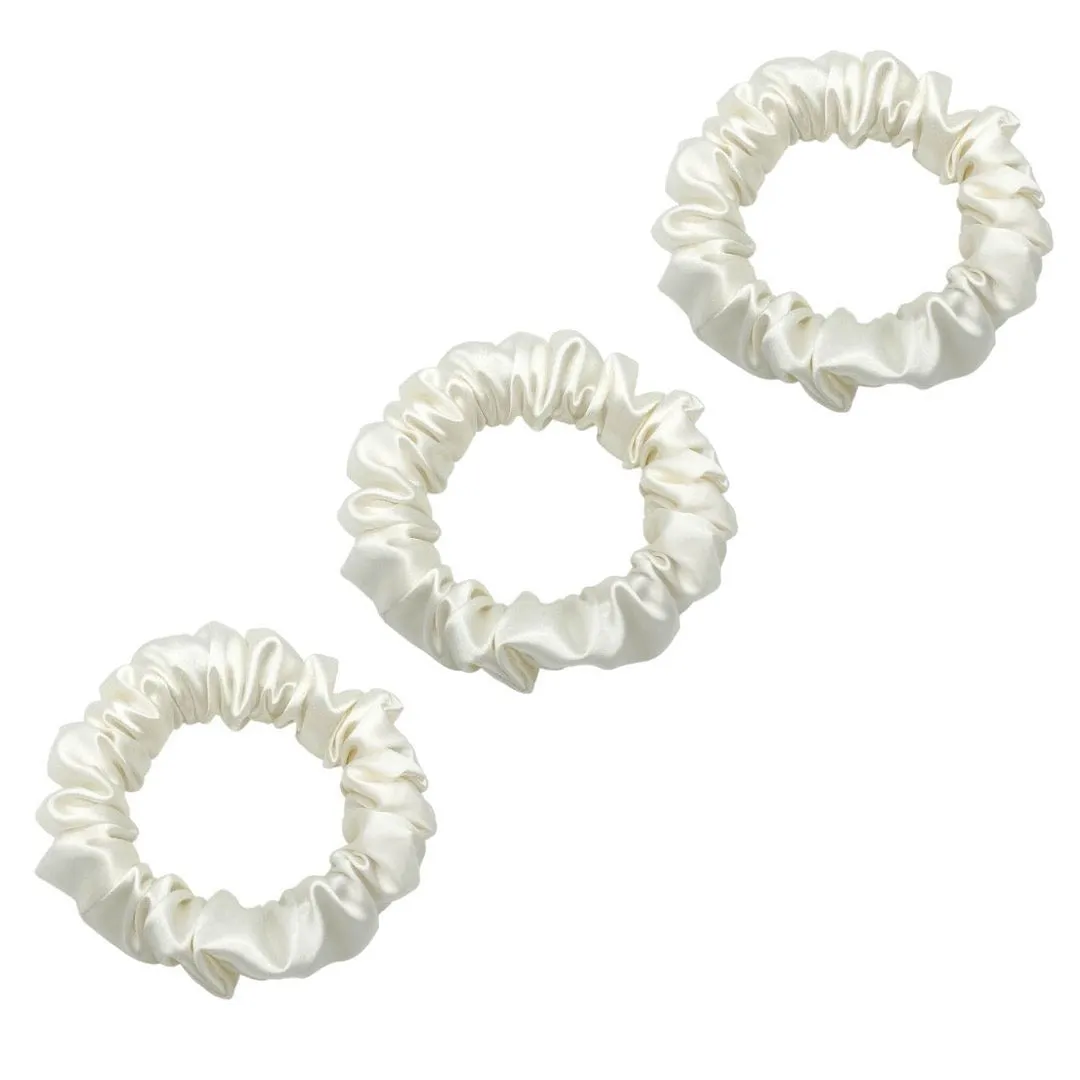 3 Pack Premium Mulberry Silk Scrunchies - Olive - Small