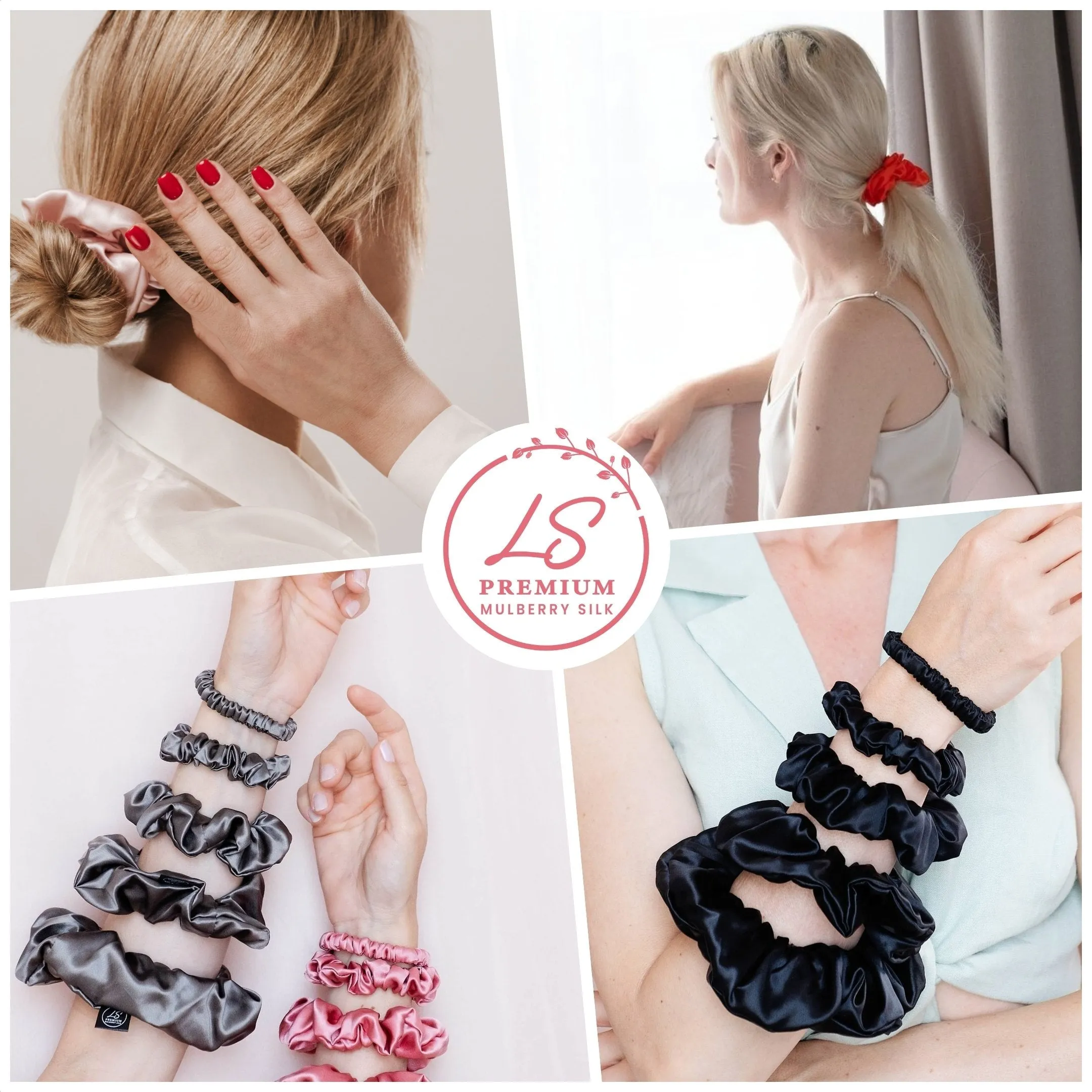 3 Pack Premium Mulberry Silk Scrunchies - Olive - Small