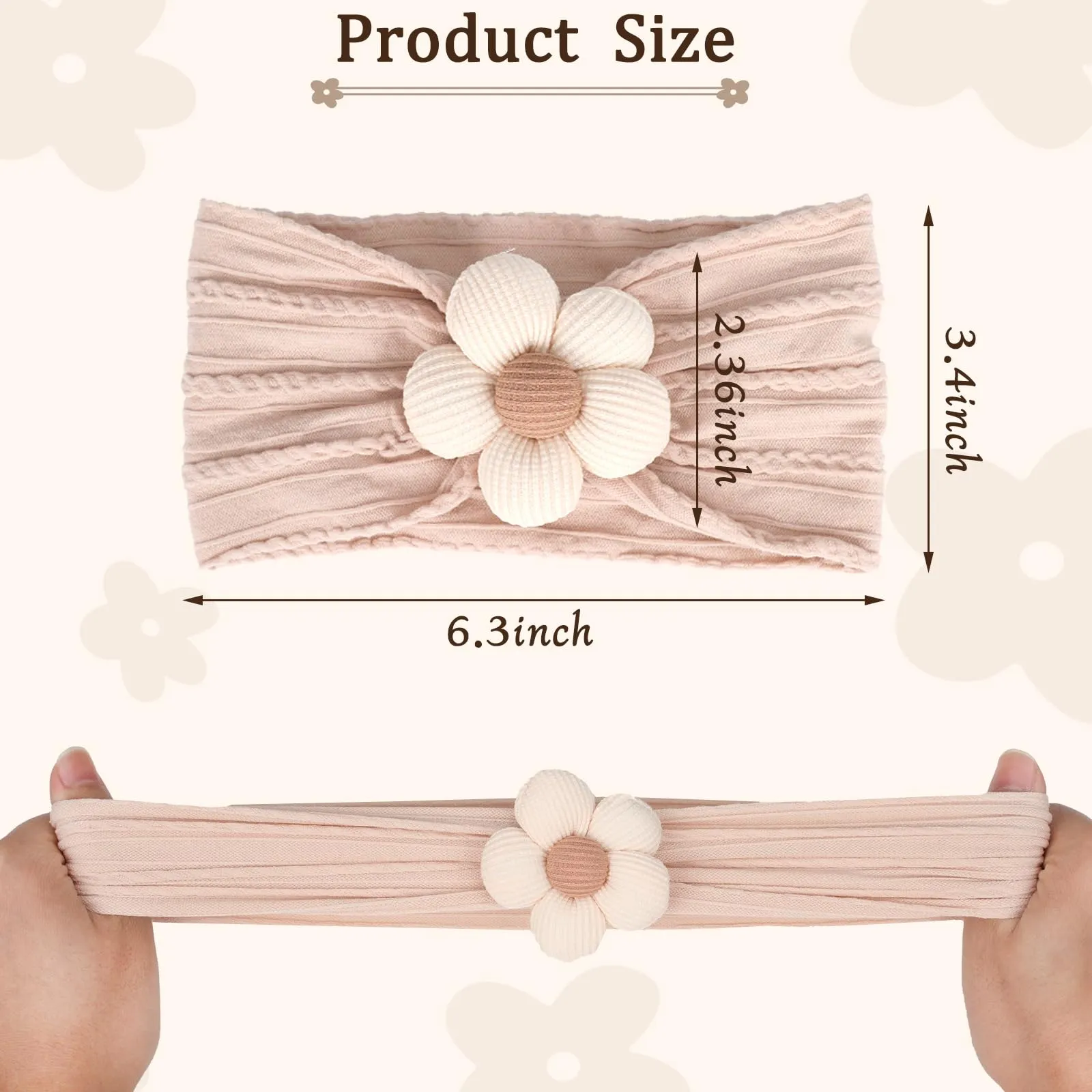 3 Pcs Baby Flower Headbands Baby Girls Nylon Headbands Soft Hairbands Hair Accessories for Newborn Infant Toddler Kids（Beige Pink Khaki） Beige Pink Khaki