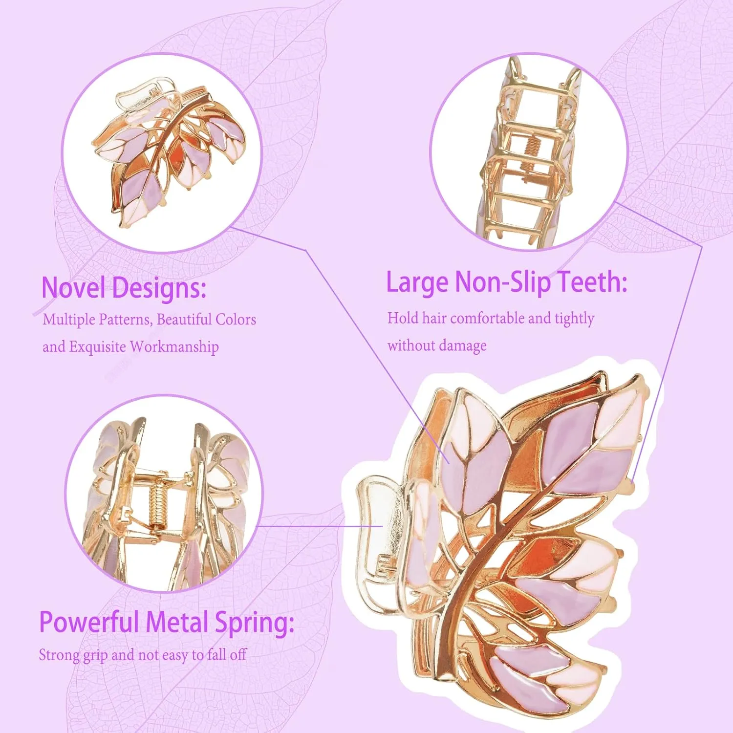 3-Piece Floral Metal Hair Accessories in 3 Colors: Barrettes, Claws, and Clips for Thin to Thick Hair - Elegant, Strong Hold, and Non-Slip