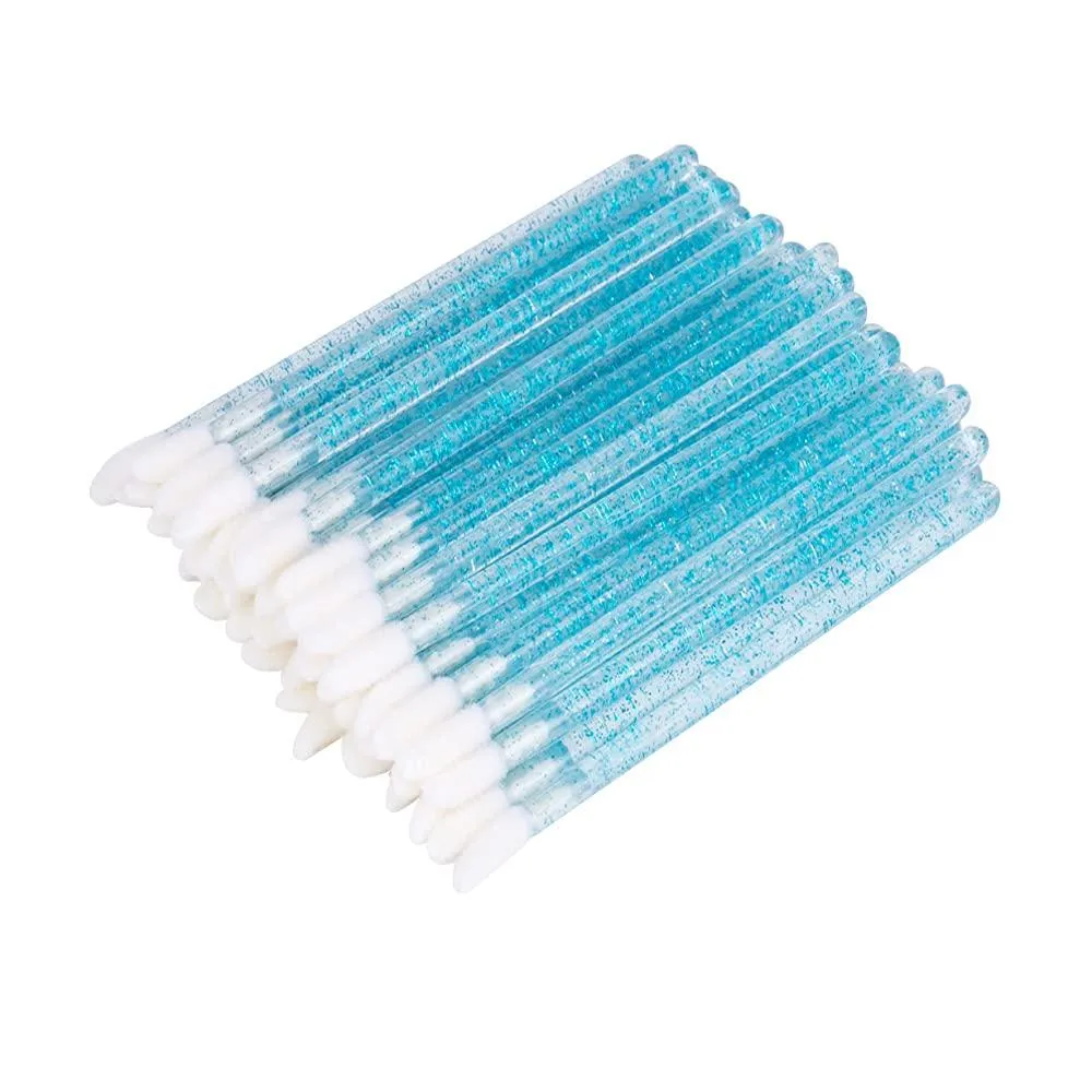 300 PCS Lip Brushes Disposable Lip Gloss Wands Lipstick Applicator Makeup Tool, Crystal Blue Handle