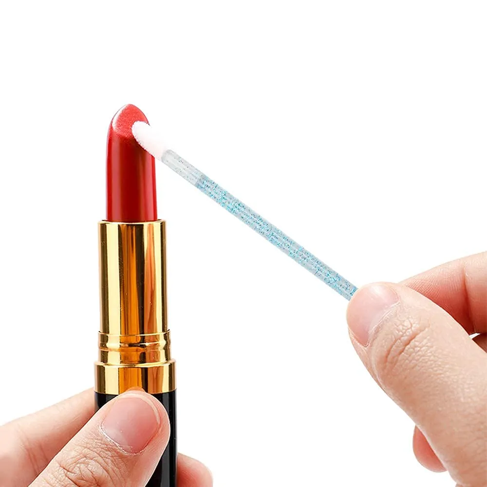 300 PCS Lip Brushes Disposable Lip Gloss Wands Lipstick Applicator Makeup Tool, Crystal Blue Handle