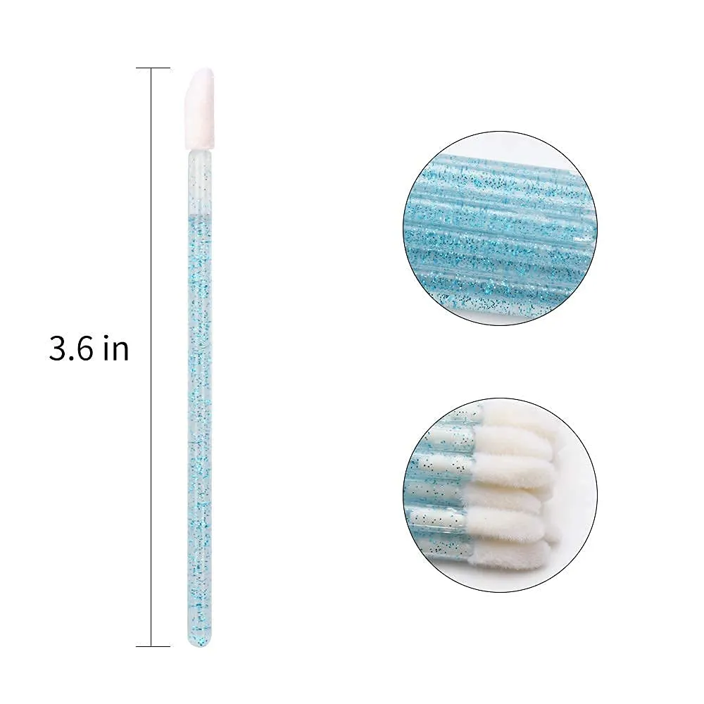 300 PCS Lip Brushes Disposable Lip Gloss Wands Lipstick Applicator Makeup Tool, Crystal Blue Handle
