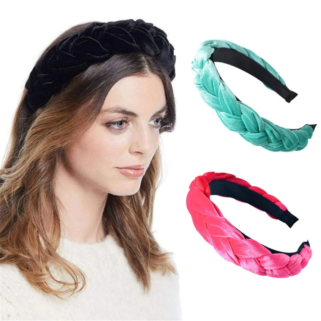 3/4.5CM Solid Thick Velvet Braid Headband Twist Hairband For Women Ladies Wide Pearl Headband Hair Hoop Jewelry Hair Accessories 01 velvet headband