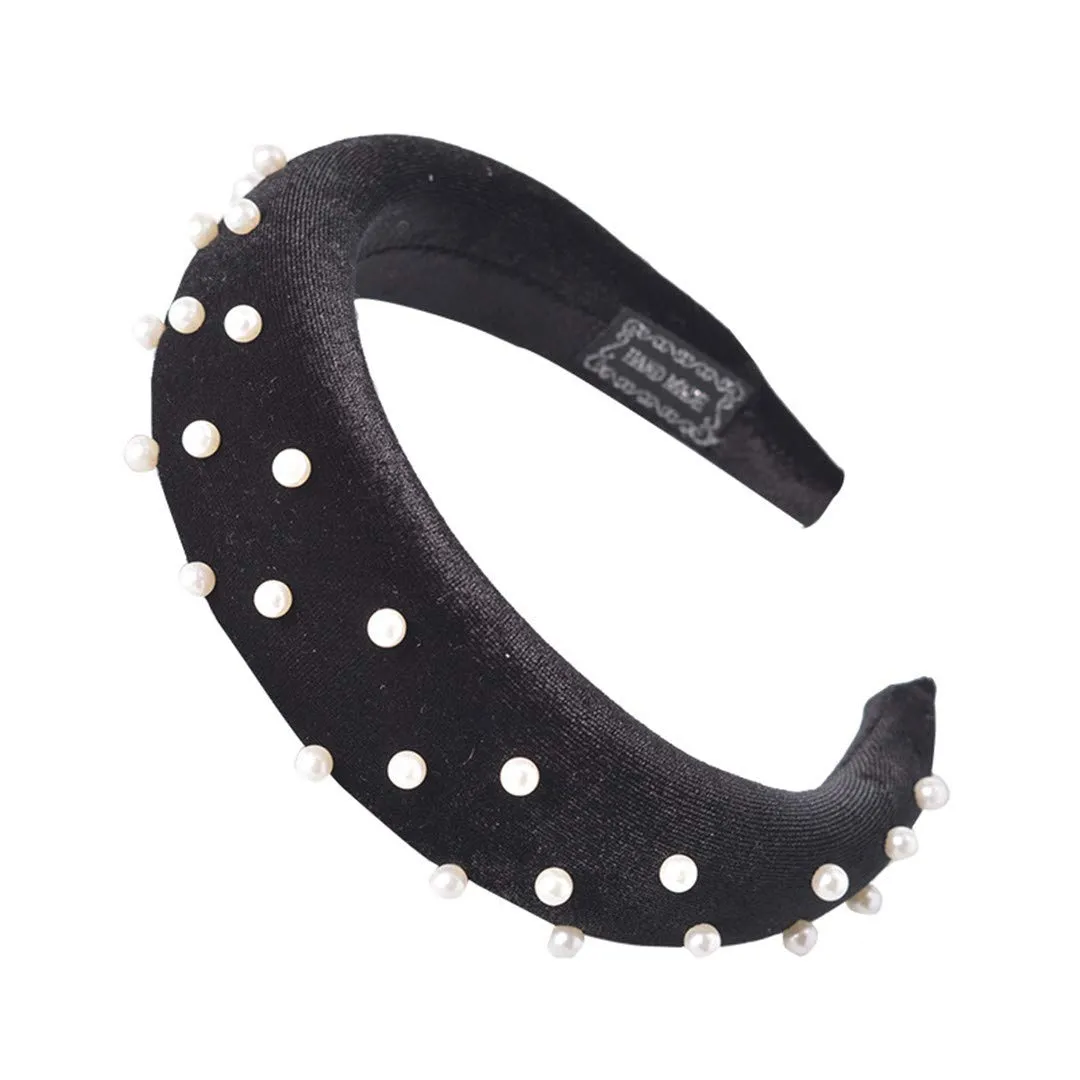 3/4.5CM Solid Thick Velvet Braid Headband Twist Hairband For Women Ladies Wide Pearl Headband Hair Hoop Jewelry Hair Accessories 01 velvet headband