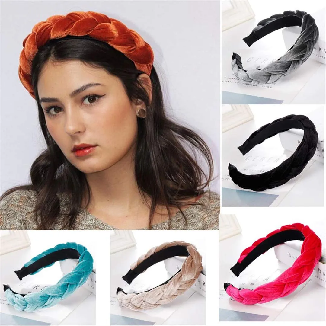 3/4.5CM Solid Thick Velvet Braid Headband Twist Hairband For Women Ladies Wide Pearl Headband Hair Hoop Jewelry Hair Accessories 01 velvet headband