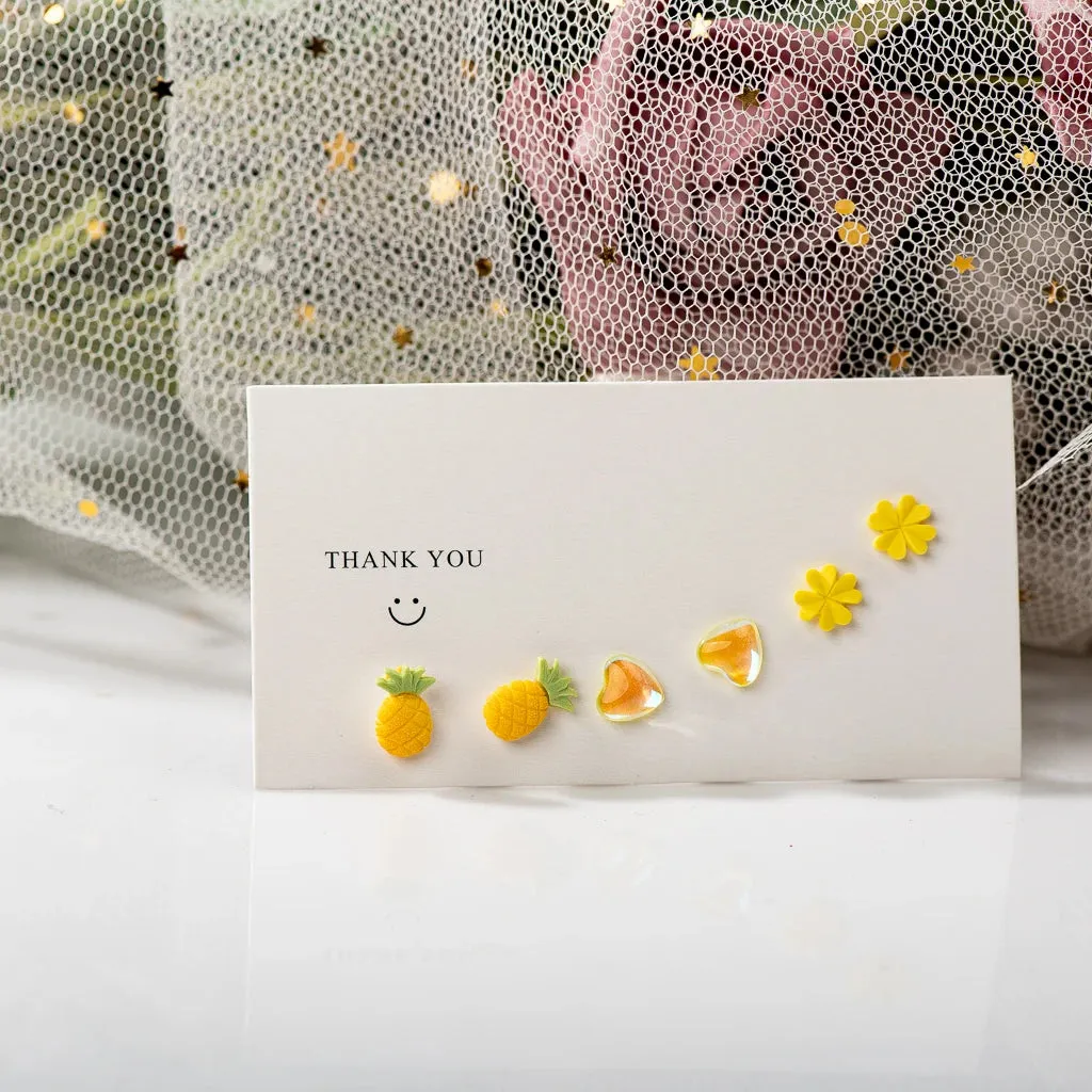 3Pairs cute Ceramic Mixed Fruit Cartoon Earrings