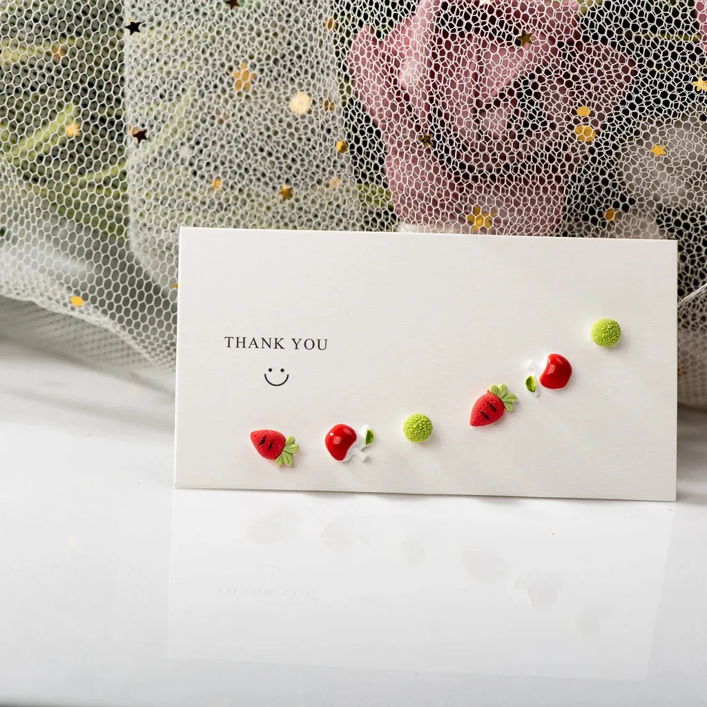 3Pairs cute Ceramic Mixed Fruit Cartoon Earrings