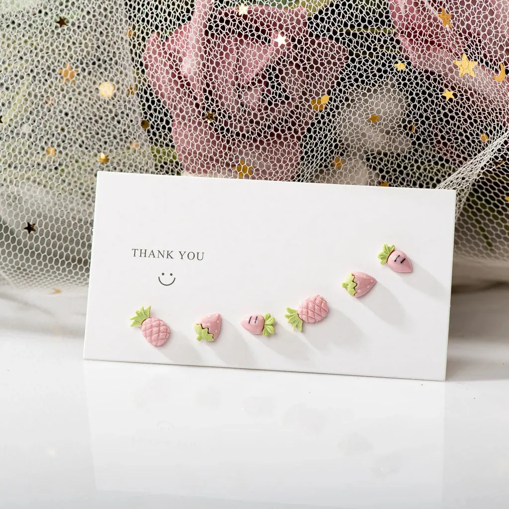 3Pairs cute Ceramic Mixed Fruit Cartoon Earrings