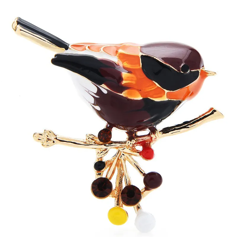 4-color Enamel Bird Brooches Women Lovely Eat Red-bean Bird Animal Office Party Brooch