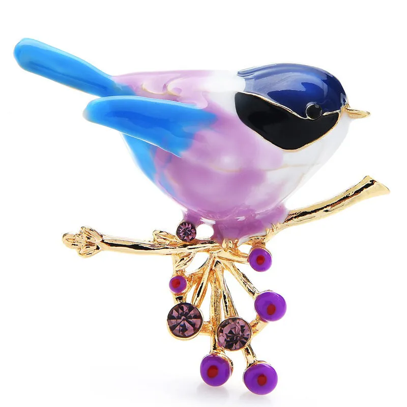 4-color Enamel Bird Brooches Women Lovely Eat Red-bean Bird Animal Office Party Brooch