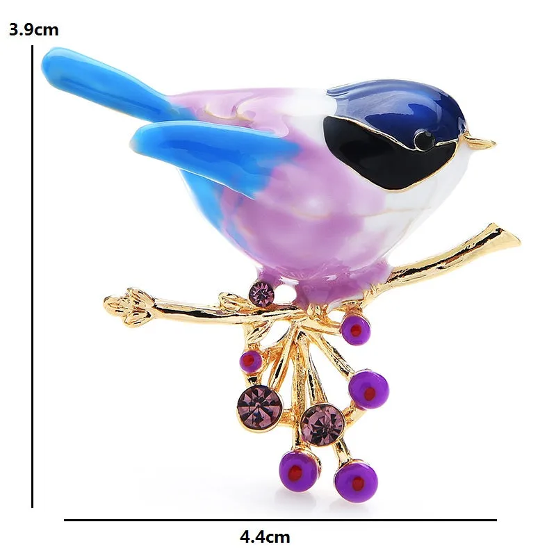 4-color Enamel Bird Brooches Women Lovely Eat Red-bean Bird Animal Office Party Brooch