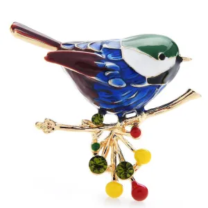 4-color Enamel Bird Brooches Women Lovely Eat Red-bean Bird Animal Office Party Brooch