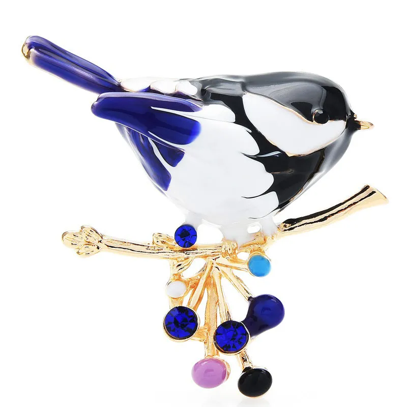 4-color Enamel Bird Brooches Women Lovely Eat Red-bean Bird Animal Office Party Brooch