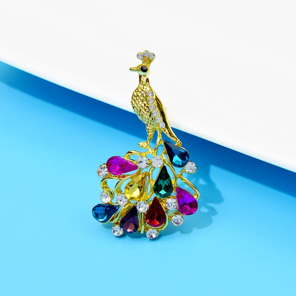 4 Colors Available Rhinestone Peacock Brooches For Women