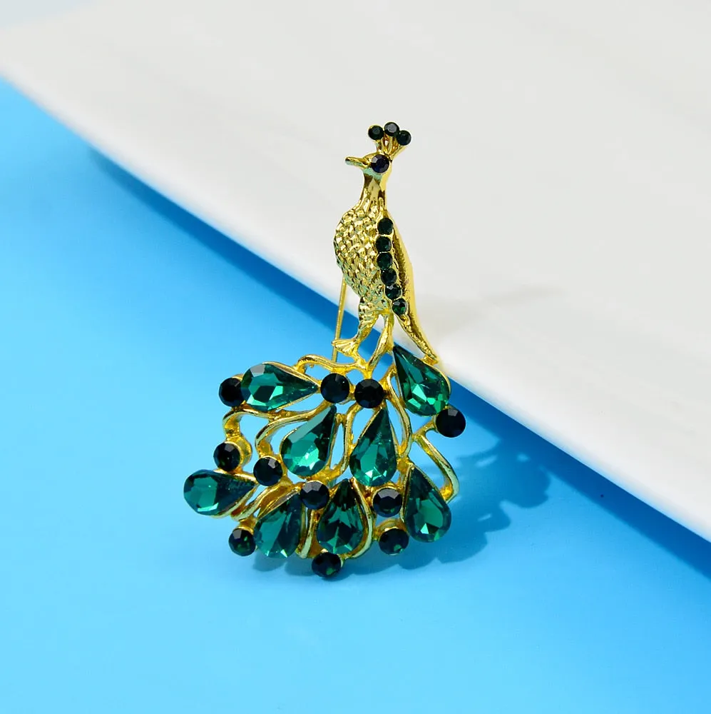 4 Colors Available Rhinestone Peacock Brooches For Women
