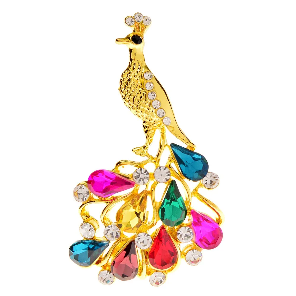 4 Colors Available Rhinestone Peacock Brooches For Women