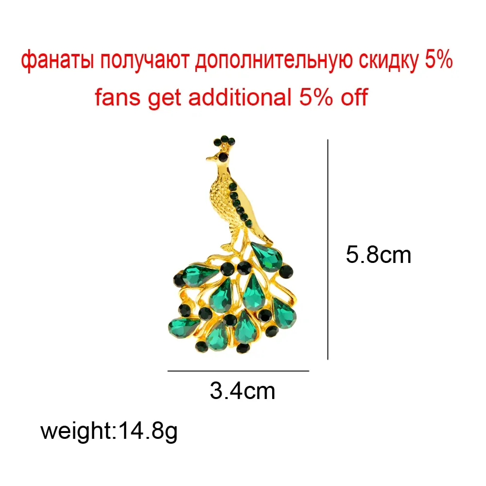 4 Colors Available Rhinestone Peacock Brooches For Women