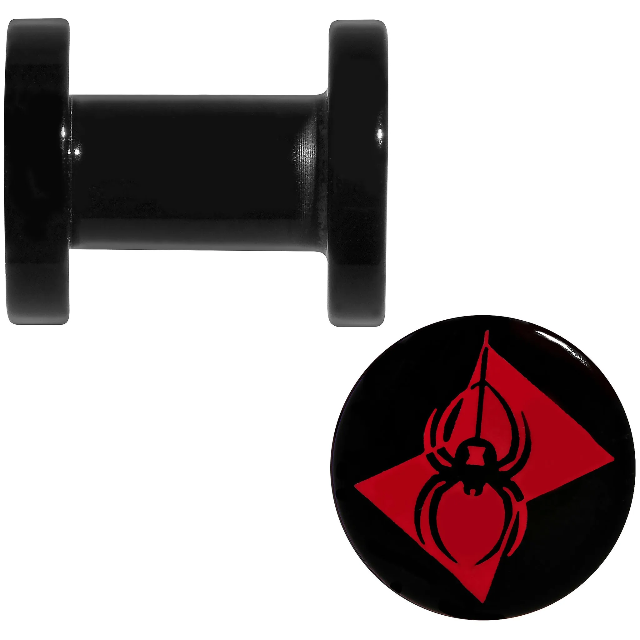 4 Gauge Black Acrylic Licensed Black Widow Logo Screw Fit Plug Set