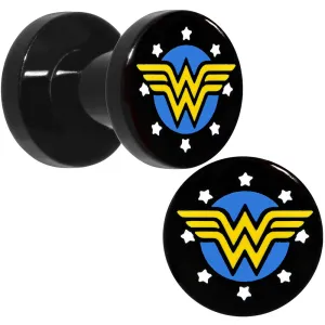 4 Gauge Black Acrylic Licensed Wonder Woman Logo Screw Fit Plug Set