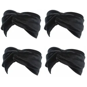 4 Pack Women Turban Headbands Head Wraps Knotted Elastic Teen Girls Yoga Workout Solid Color Hair Accessories (Black)