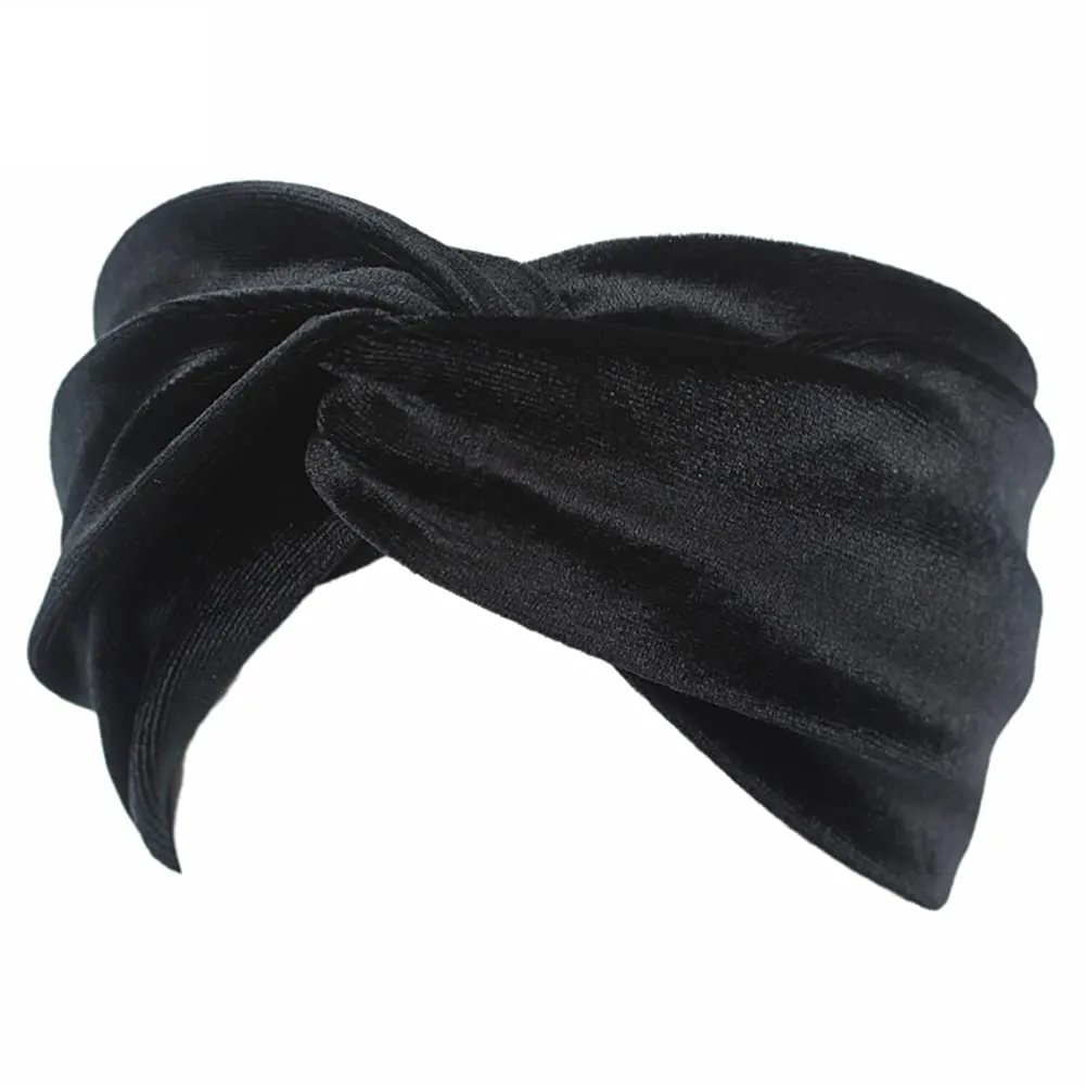 4 Pack Women Turban Headbands Head Wraps Knotted Elastic Teen Girls Yoga Workout Solid Color Hair Accessories (Black)