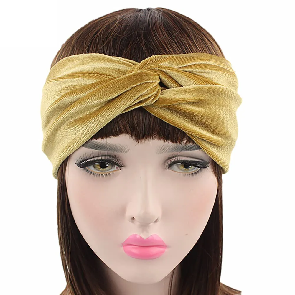 4 Pack Women Turban Headbands Head Wraps Knotted Elastic Teen Girls Yoga Workout Solid Color Hair Accessories (Gold)