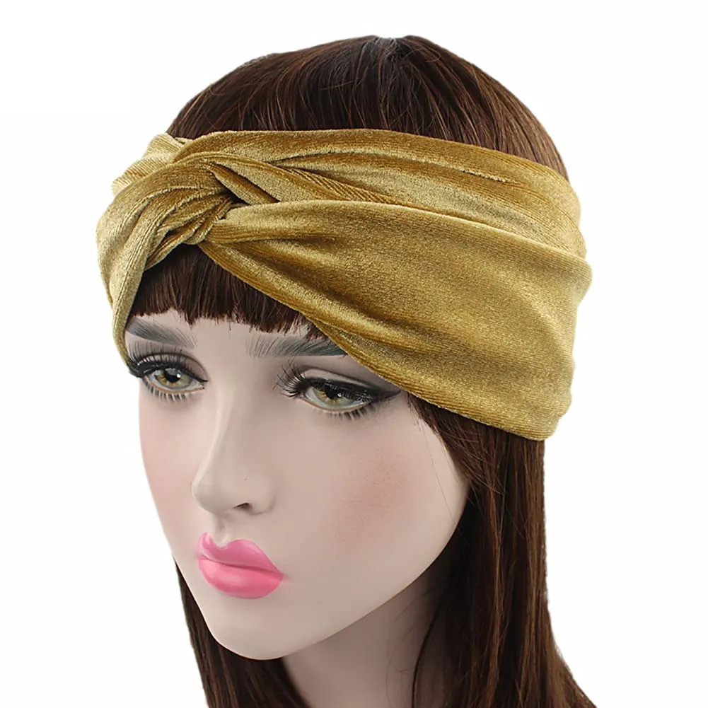 4 Pack Women Turban Headbands Head Wraps Knotted Elastic Teen Girls Yoga Workout Solid Color Hair Accessories (Gold)