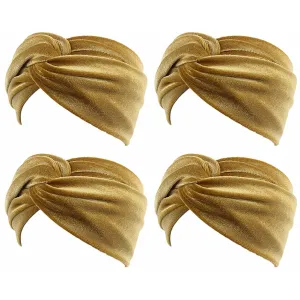 4 Pack Women Turban Headbands Head Wraps Knotted Elastic Teen Girls Yoga Workout Solid Color Hair Accessories (Gold)